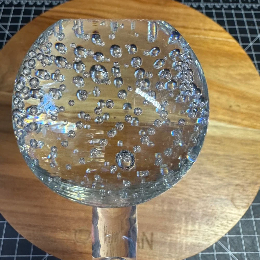 Vintage Controlled Bubble Art Glass Bud Vase Clear Bullicante Ball Base 8 Inch